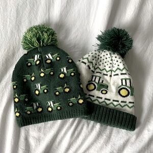 🚜 2x John Deere Hat Cable Knit Beanie - Toddler One Size - Tractor Print